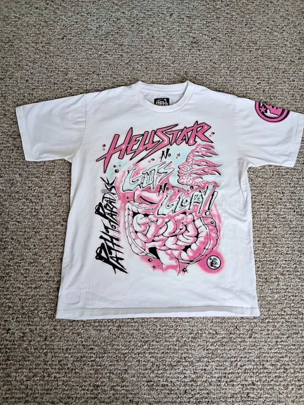 Hellstar Men's No Guts No Glory T-Shirt White Graphic Tee Size Large